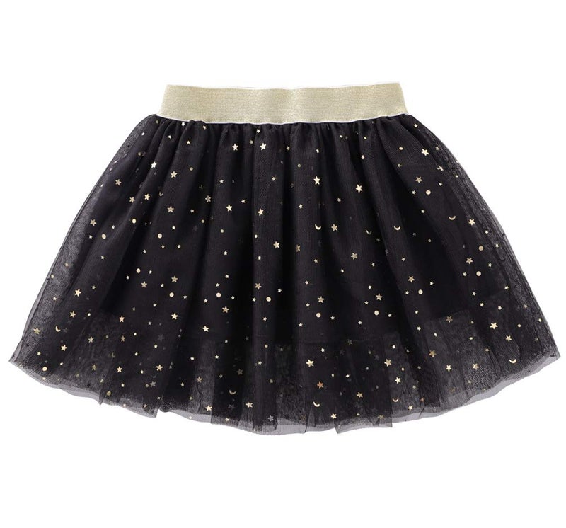 Tortoise & Rabbit Toddlers Girls Sparkle Tulle Tutu Skirt with Sequins Stars Moon Sun (Black, 7-8years) - Image 2